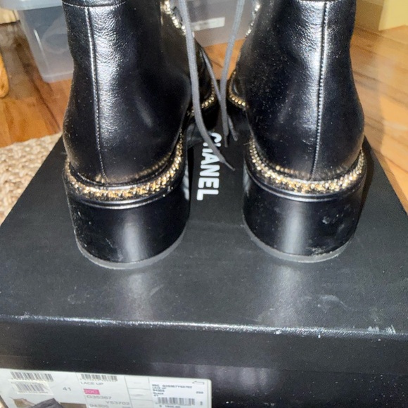 CHANEL Black Leather Boots with Gold Stitching - Picture 3 of 7